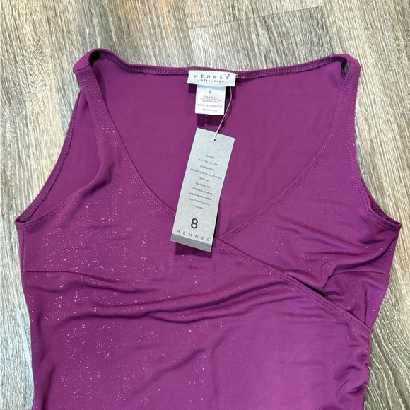 H&M Hennes Collection Purple w/ Gold Sparkle Hi-Lo Wrap Waist Cocktail Dress Sz8 - Picture 2 of 6